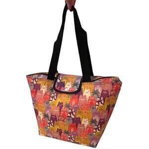 Eco Chic Packable Cooler Bag Cat Multicolored Print
